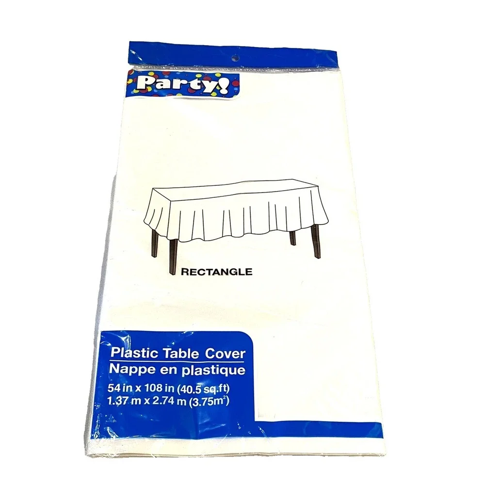 party white plastic rectangle table cover 54 X 108 inches